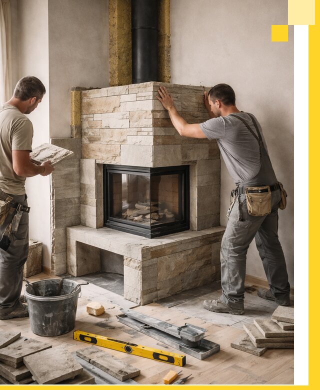 Угловые камины под ключ проект, монтаж и отделка в Черкесске