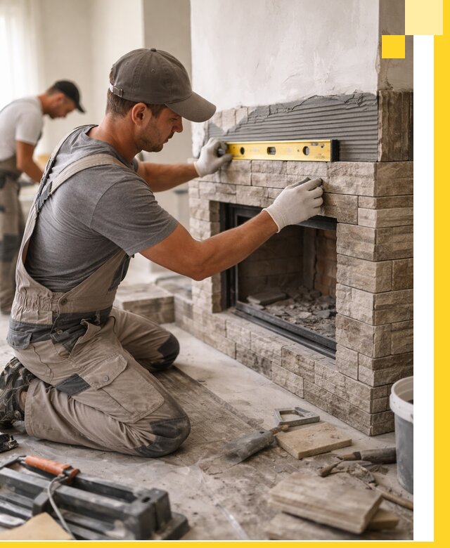 Облицовка каминов в Черкесске, монтаж и отделка натуральным камнем