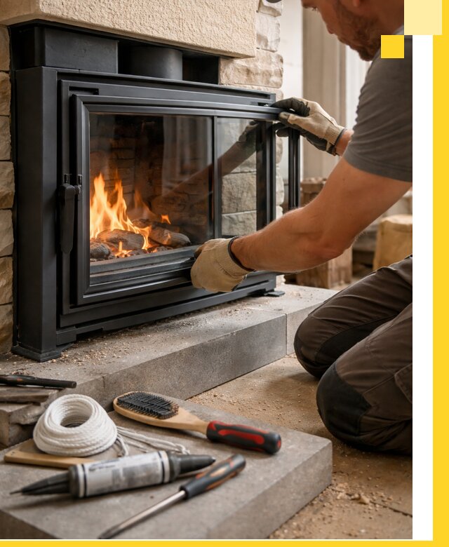 Производство, монтаж и доставка каминов со стеклом в Черкесске