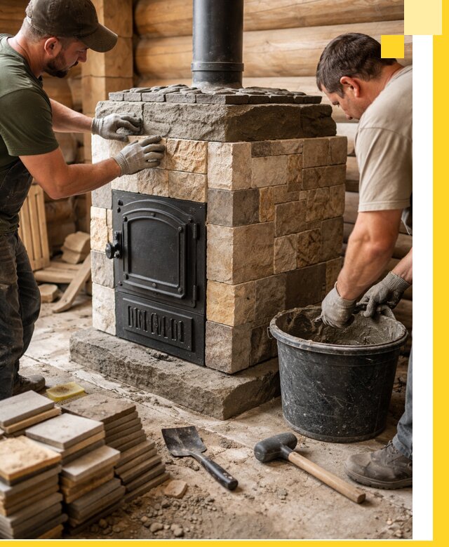 Облицовка банной печи под ключ в Черкесске: камень и плитка