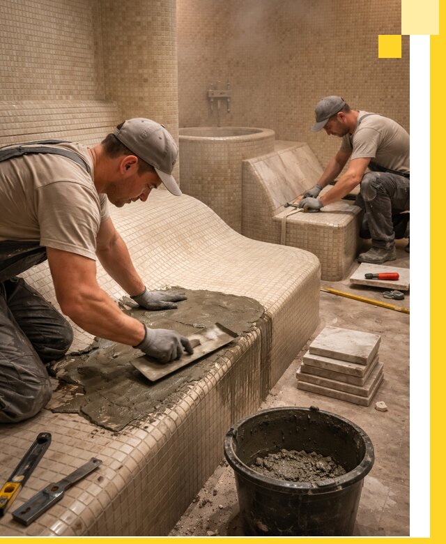 Лежаки для хамама под ключ в Черкесске, проект и монтаж